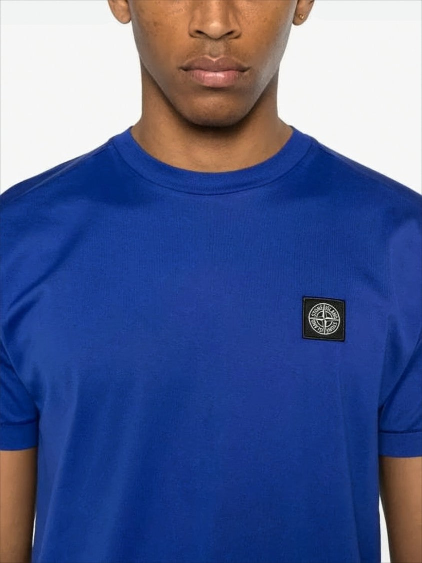 Stone Island Vibrant Blue Crew Neck T-Shirt With Iconic Patch