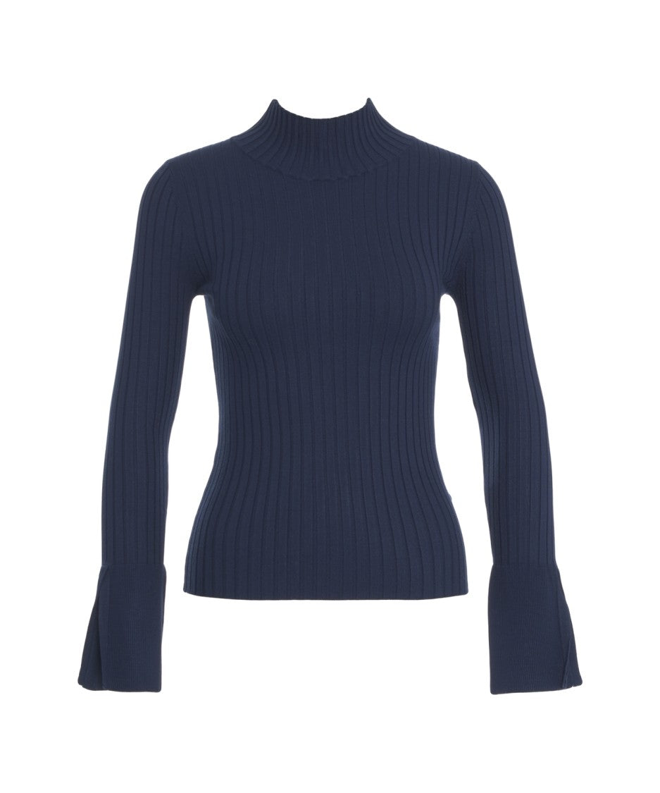 Kaos Fitted Ribbed Knit Sweater With High Neckline