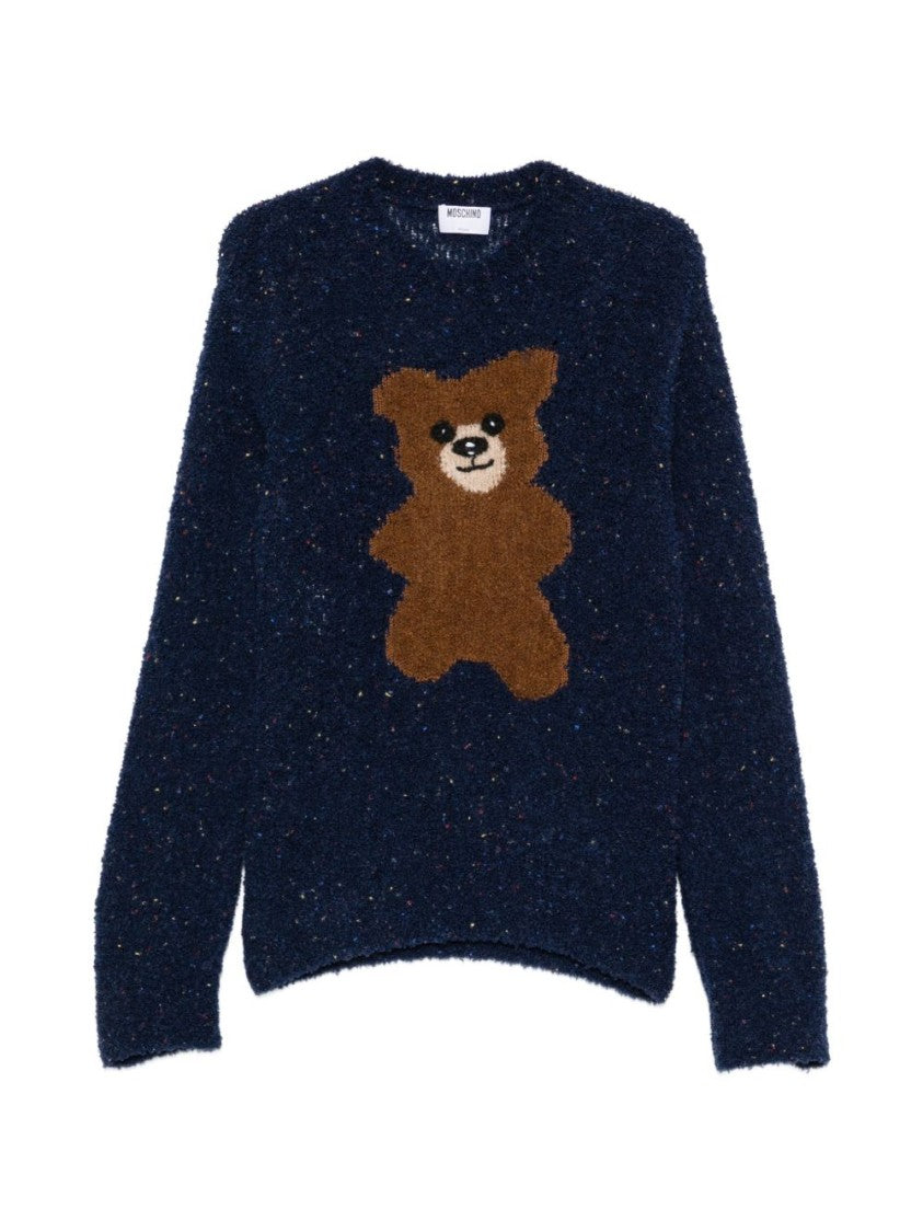Moschino Teddy Bear Motif Bouclé Knit Sweater - Dark Navy