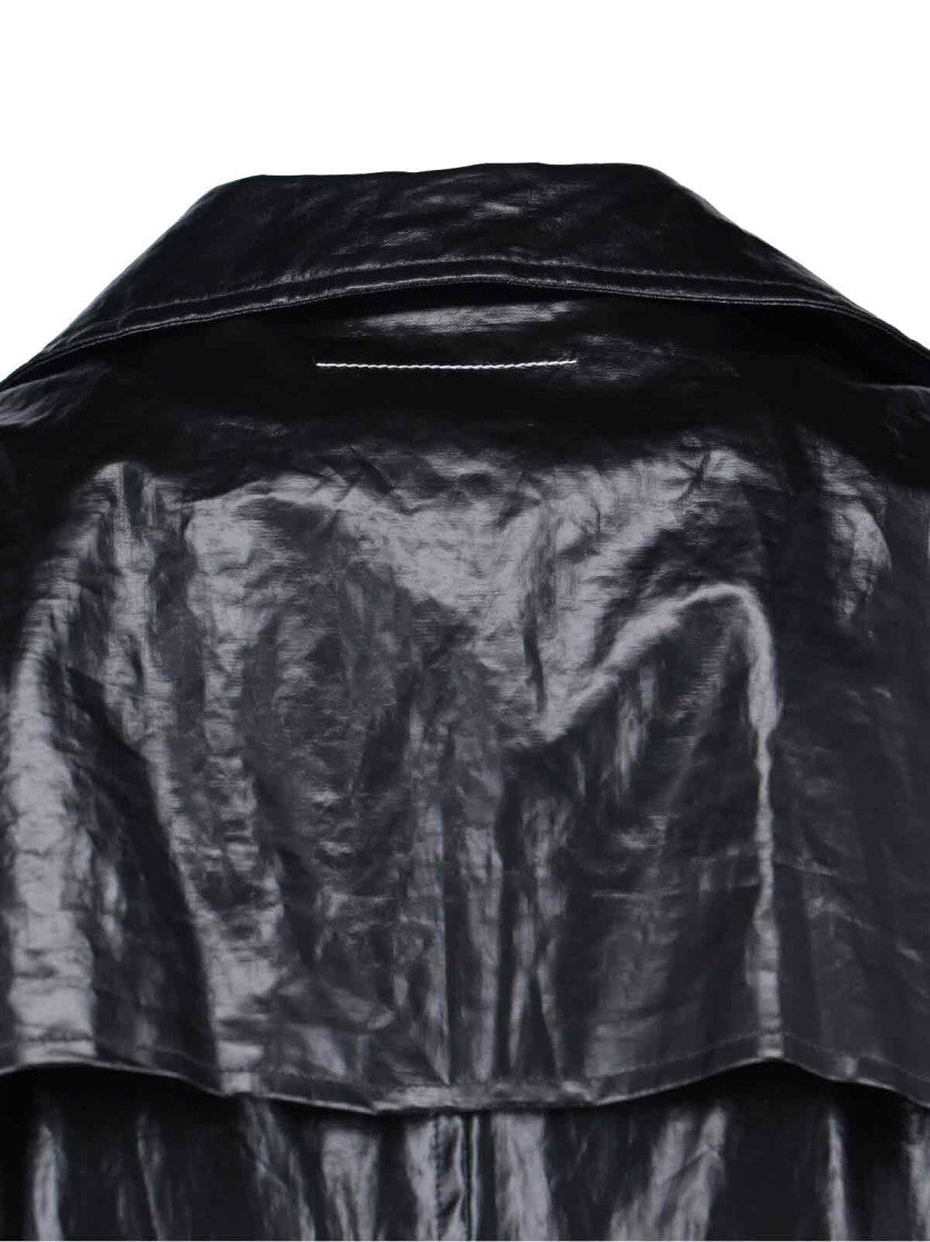 Mm6 By Maison Margiela Black Double-Breasted Faux Leather Coat