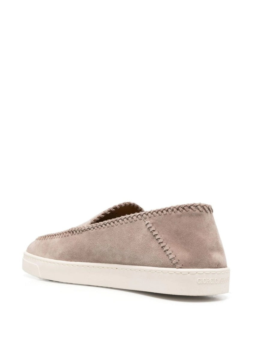 Giorgio Armani Beige Cow Leather Slip-On Trainers
