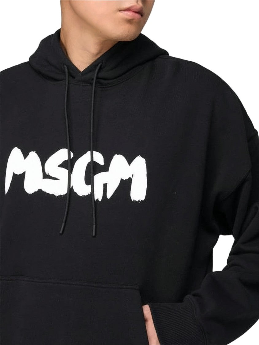Msgm Relaxed Fit Hoodie With Contrasting Graphic Logo