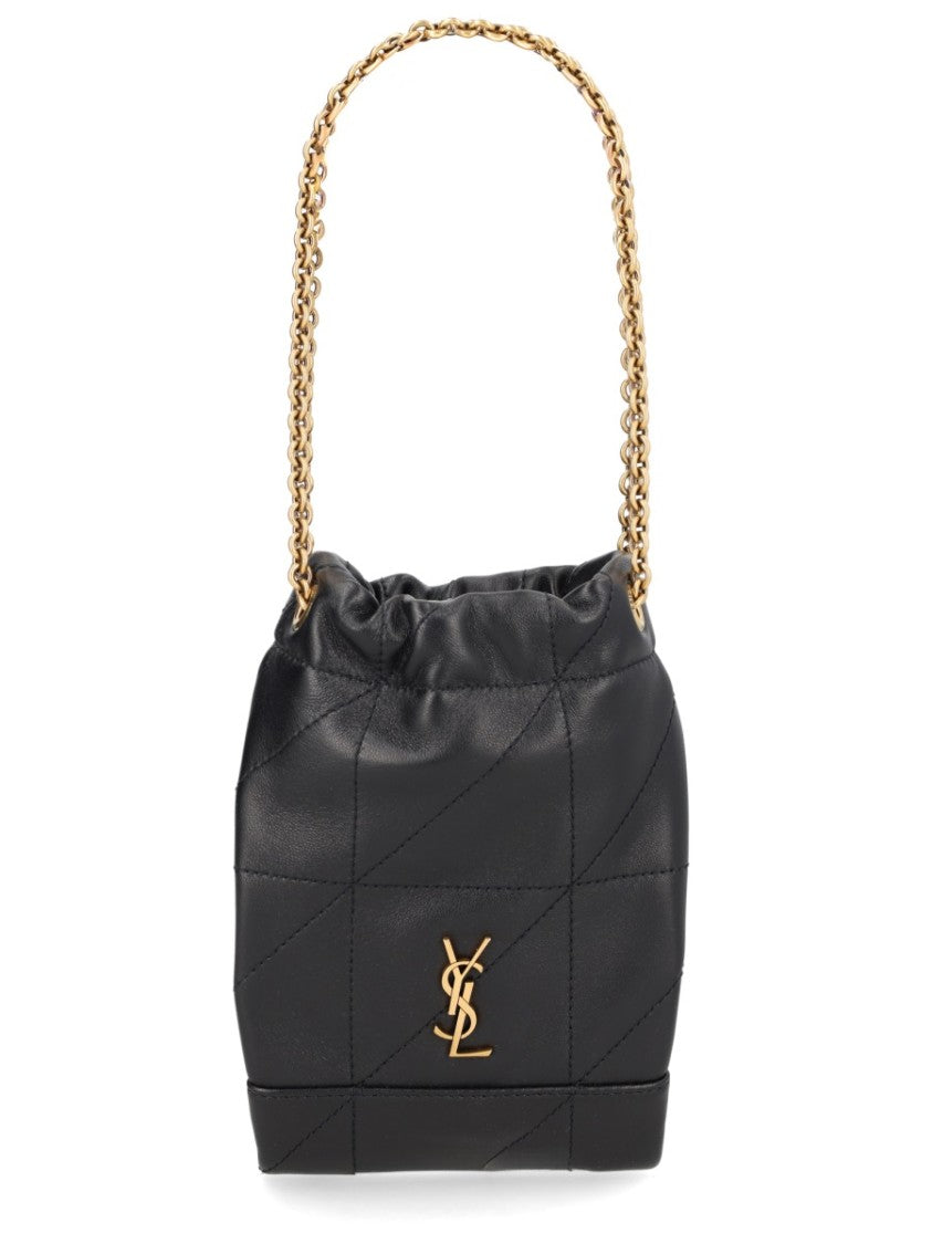 Saint Laurent Quilted Lambskin Shoulder Bag With Chain Strap And Interlocking Logo