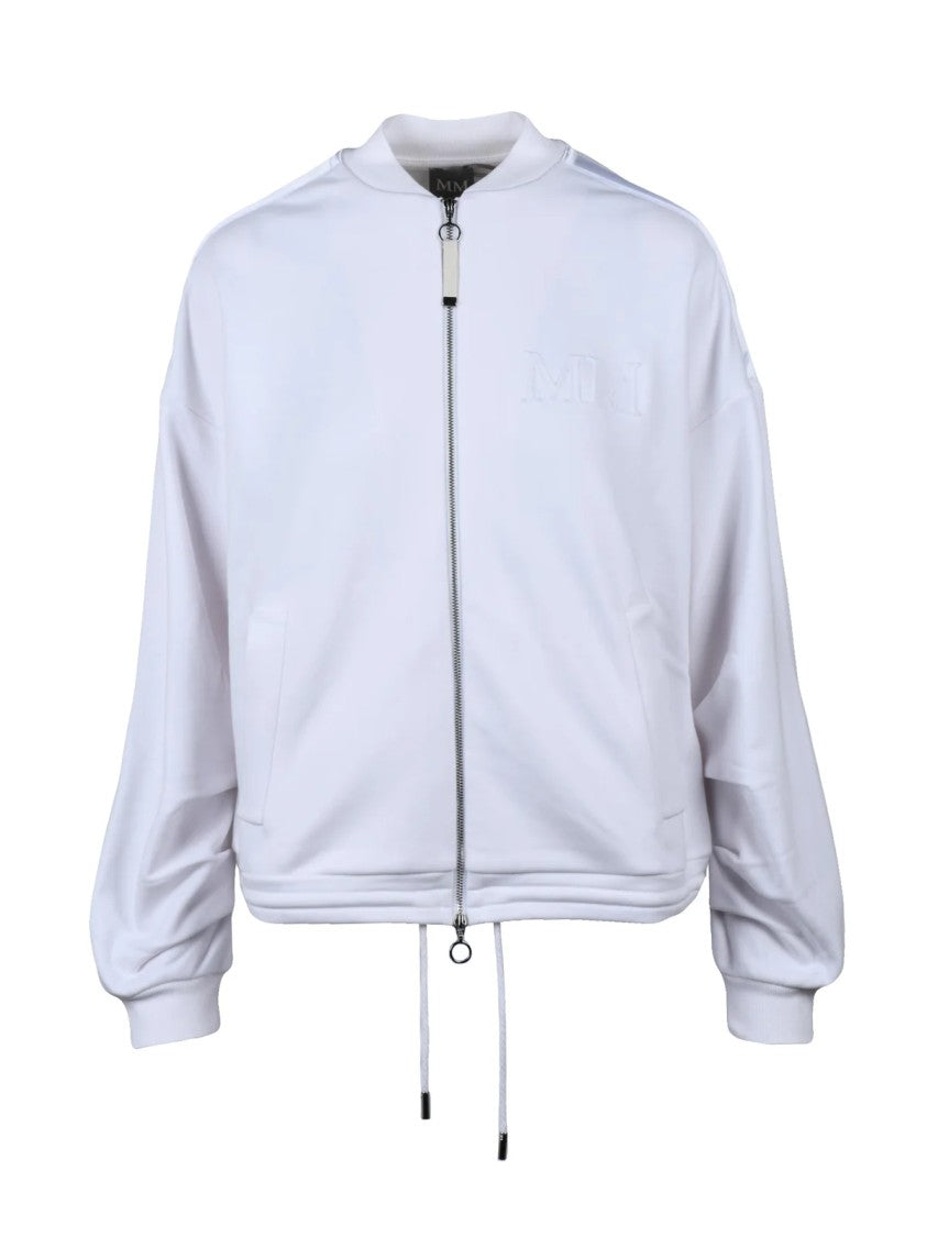 Mm By Max Mara White Cotton Polyester Elastane Women Zip Sweatshirt