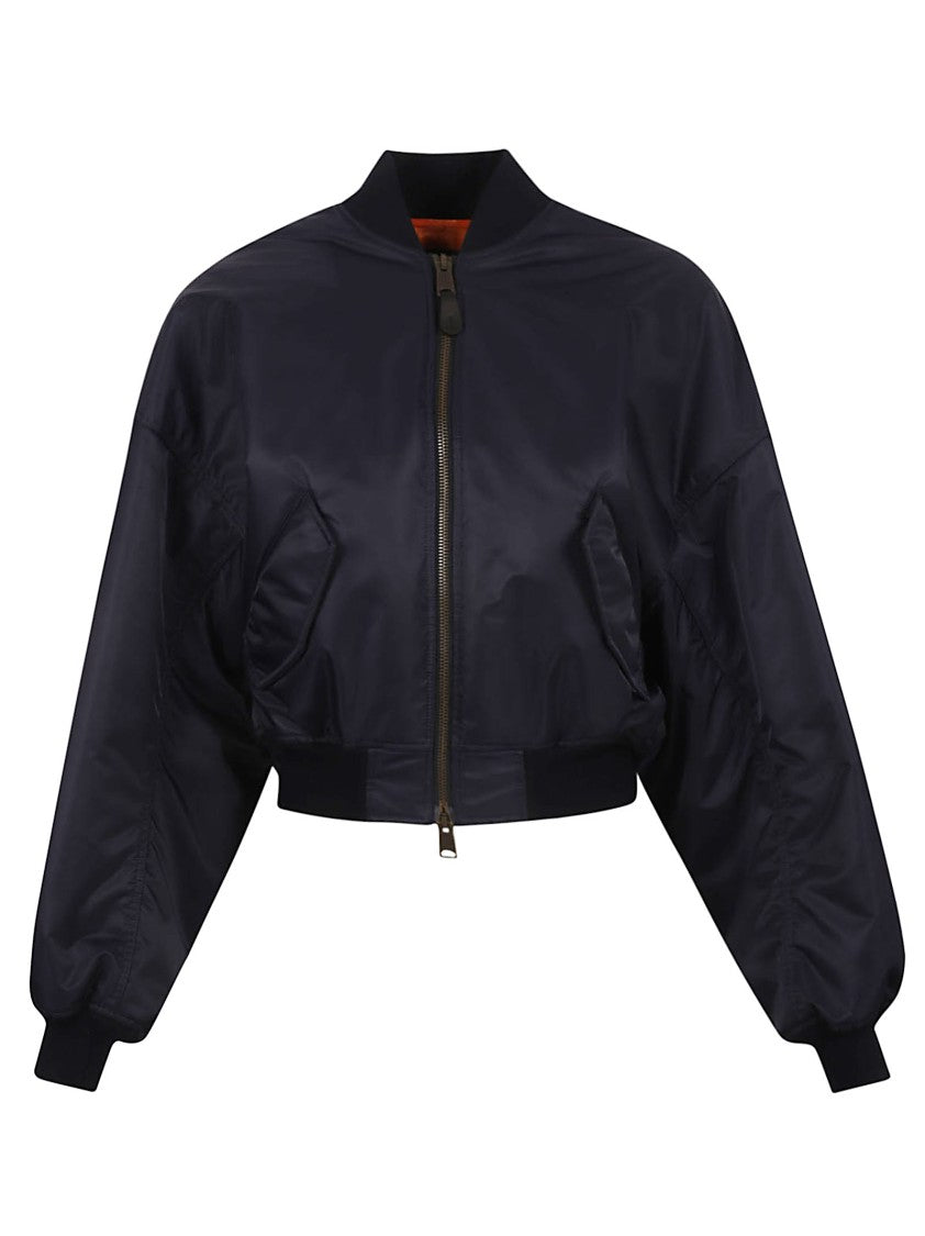 Balenciaga Cropped Bomber Jacket In Deep Blue Nylon