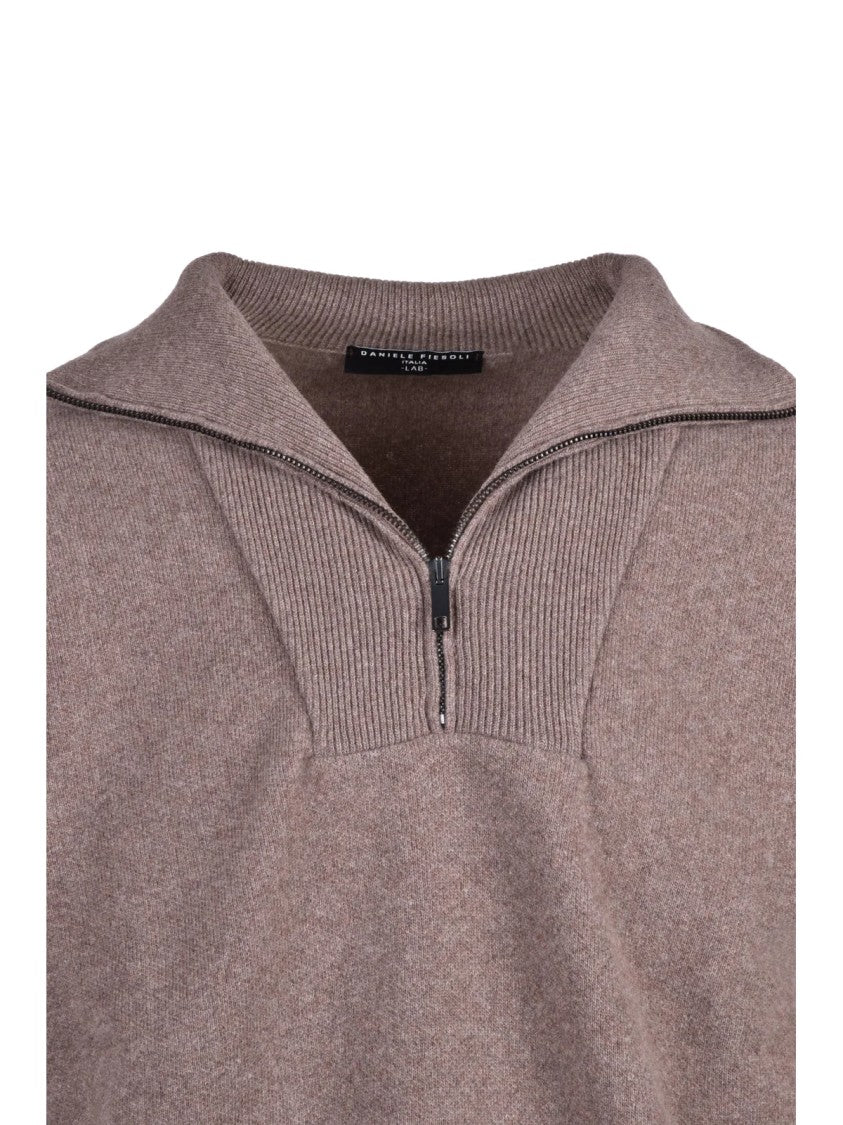 Daniele Fiesoli Zip Turtleneck Sweater In Extrafine Virgin Merino Wool And Cashmere