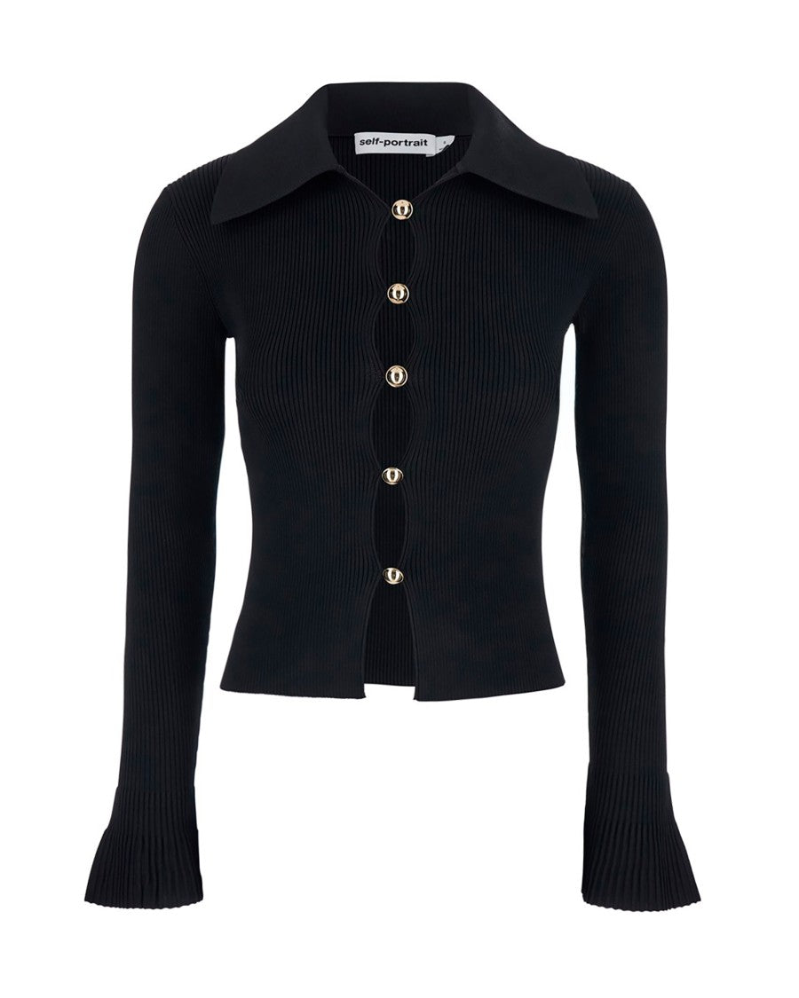 Self-Portrait Fitted Ribbed Knit Cardigan With Bold Front Cutouts