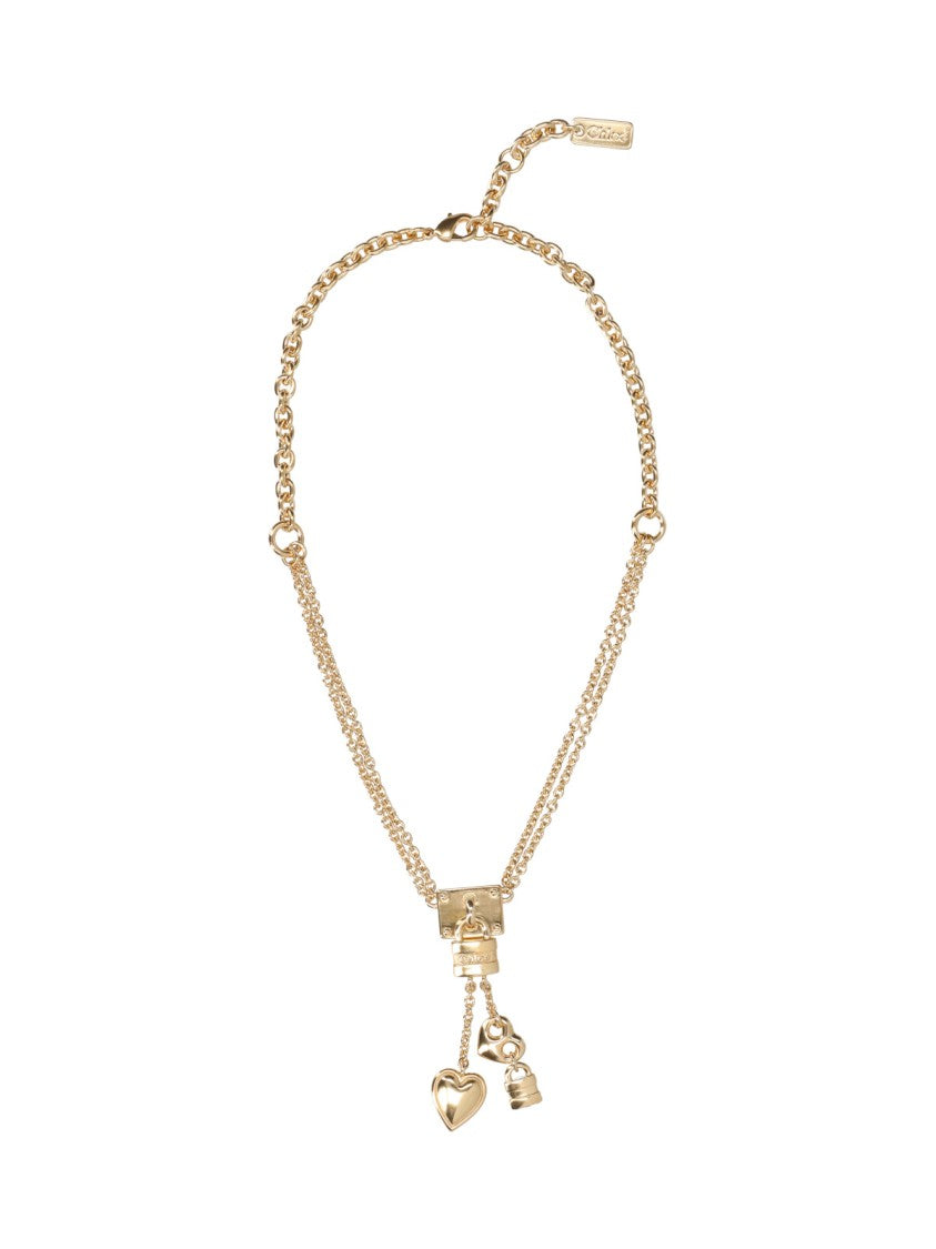 Chloé Gold-Tone Chain Necklace With Heart And Padlock Charms