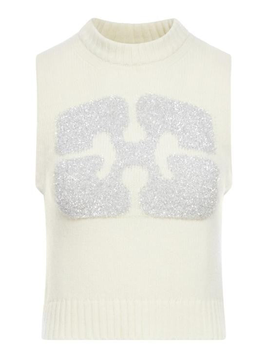 Ganni Textured Metallic Knit Vest With High Neckline