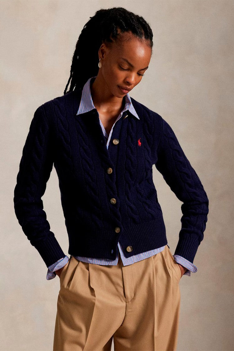 Polo Ralph Lauren Navy Wool-Cashmere Blend Cable-Knit Cardigan