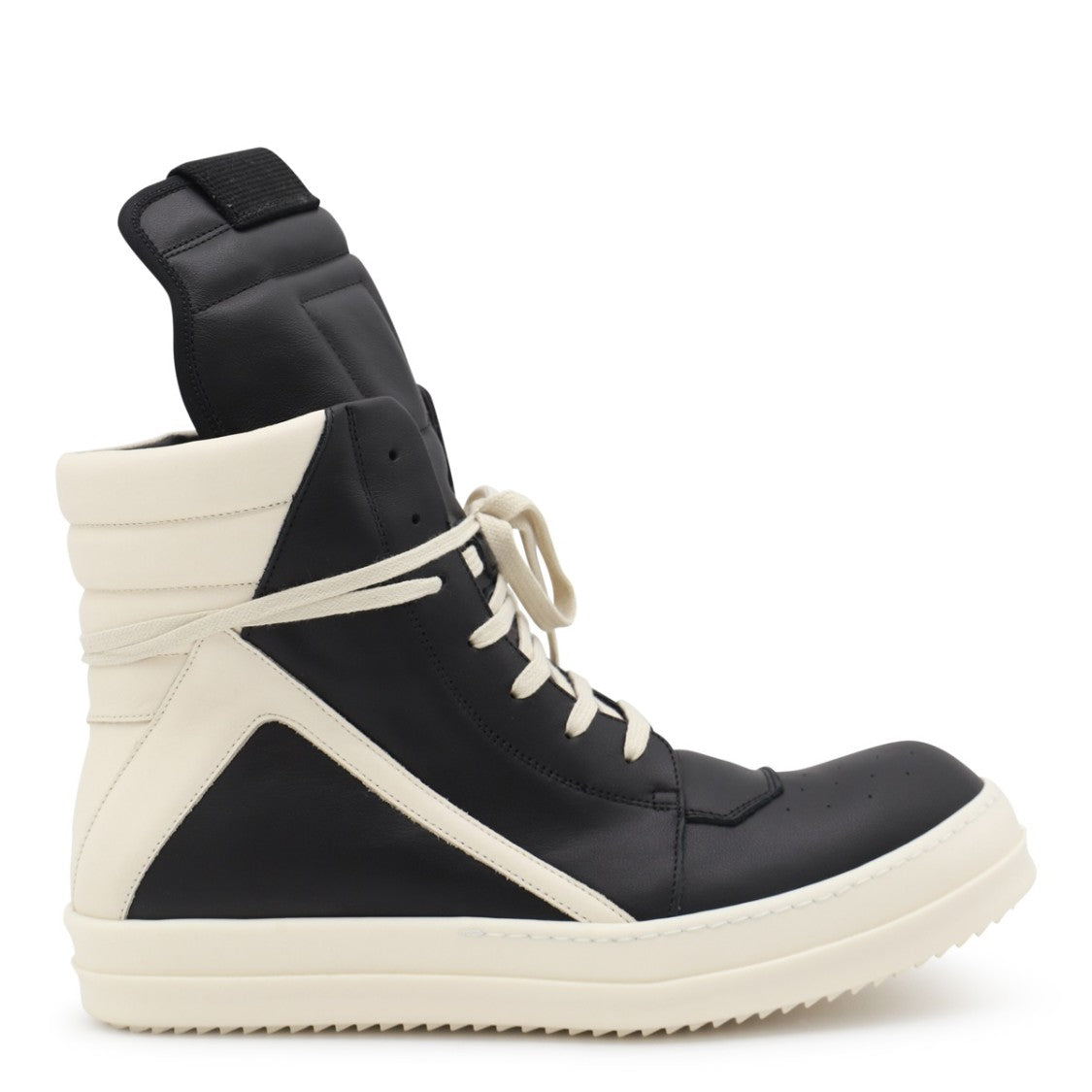 Rick Owens Black Leather Angular Paneling Sneakers
