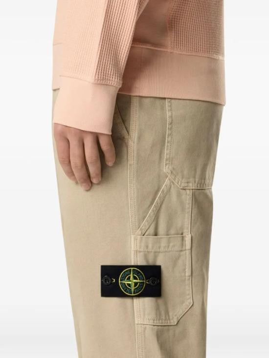 Stone Island Straight Fit Cotton Pants With Distinctive Patch Logo