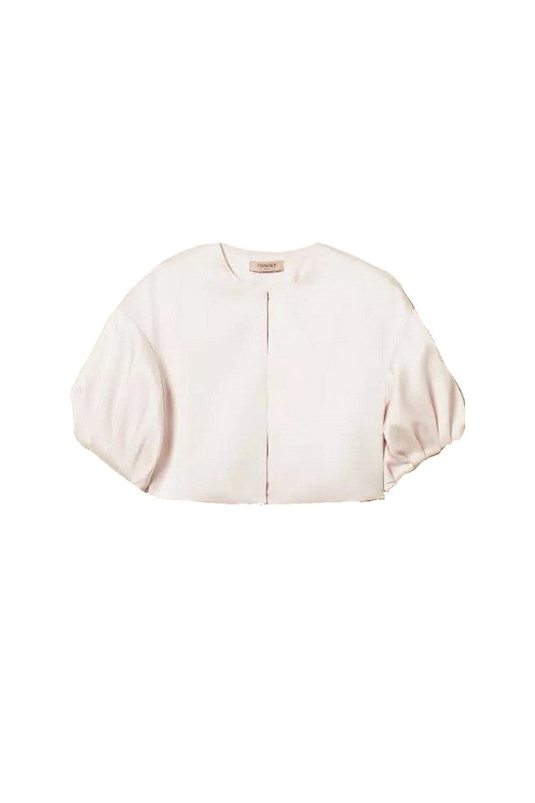 Twin-Set Sand Polyester-Viscose Cropped Balloon-Sleeve Jacket