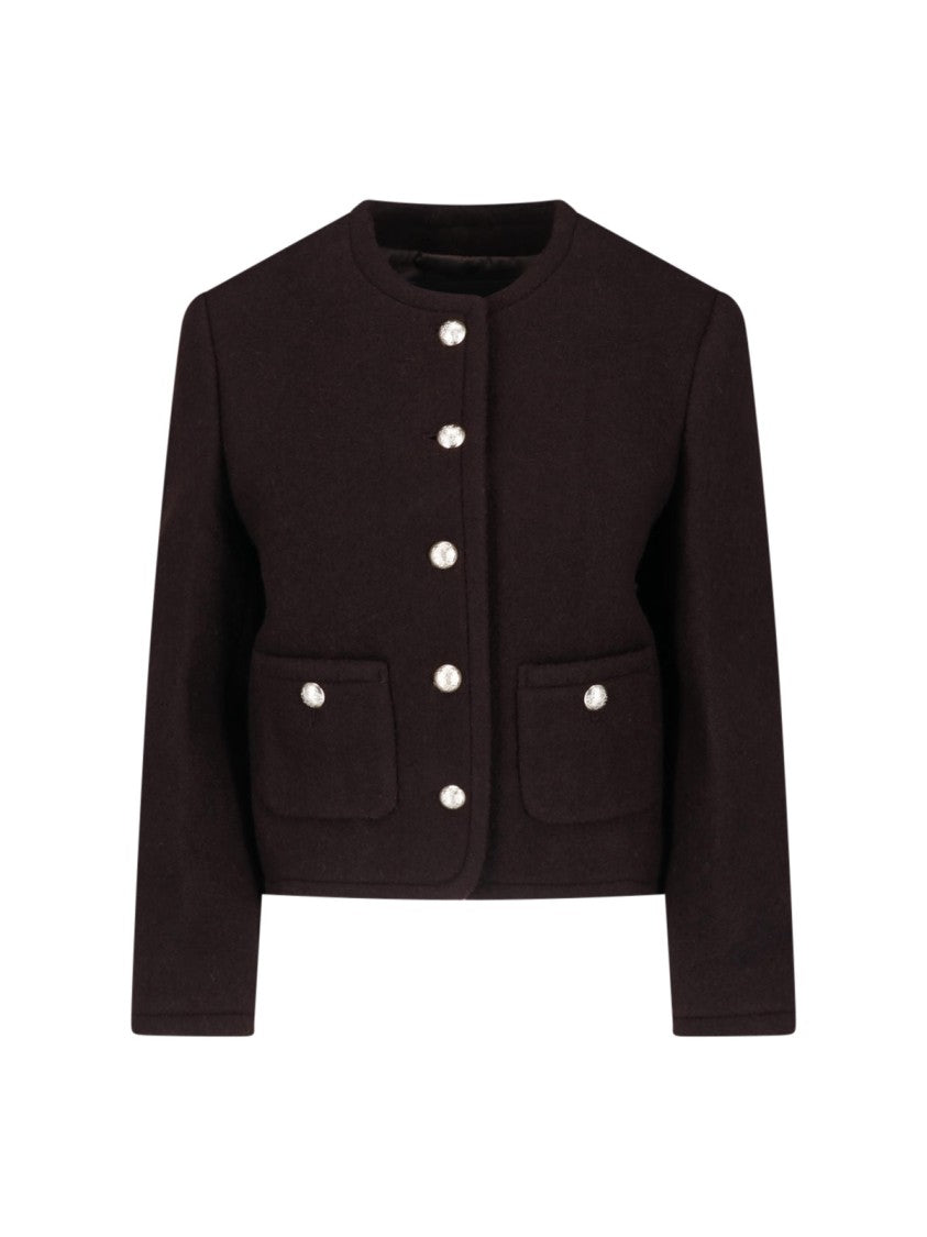 Dunst Brown Structured Round-Neck Wool Jacket