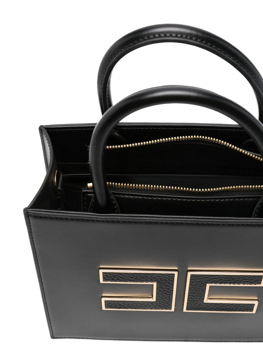 Elisabetta Franchi Structured Black Handbag With Gold Logo Accents