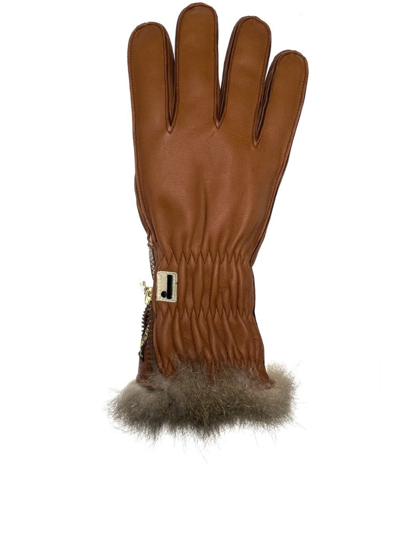 Restelli Brown Nappa Opossuy Fur-Trim Gloves