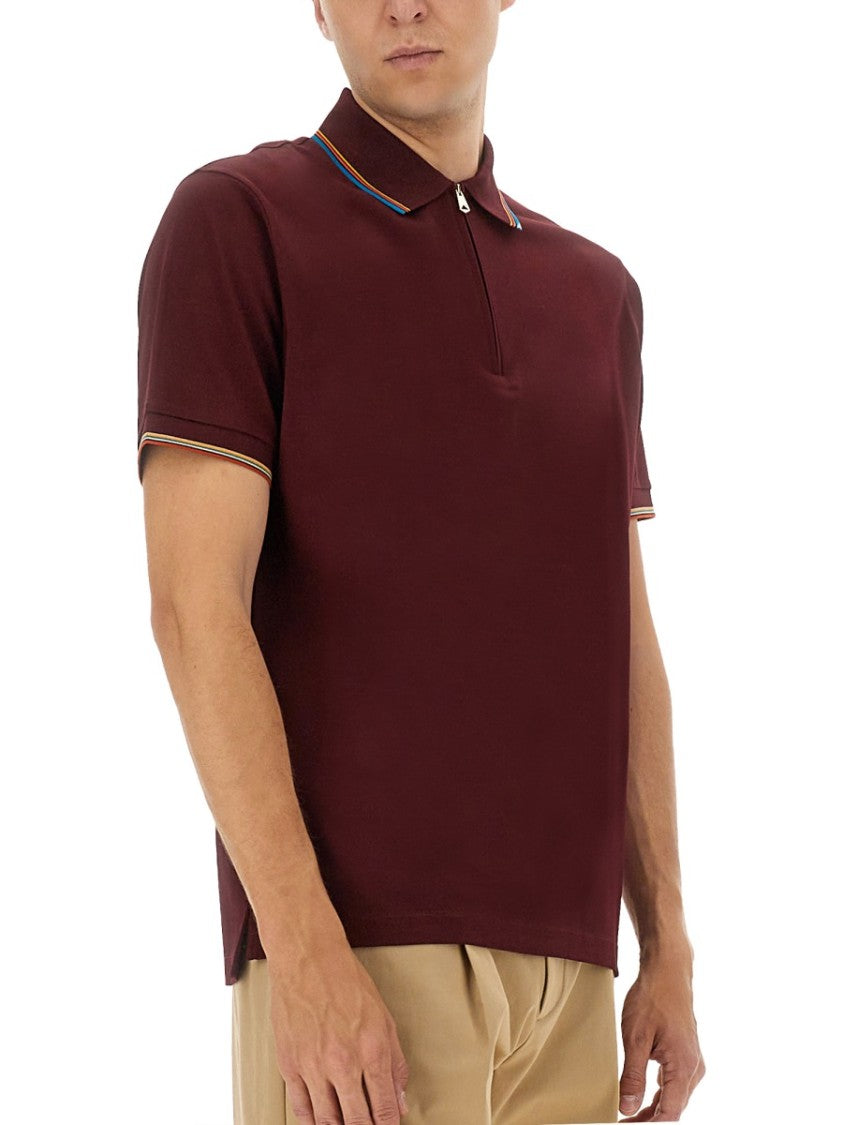 Paul Smith Zip Polo With Contrasting Striped Accents