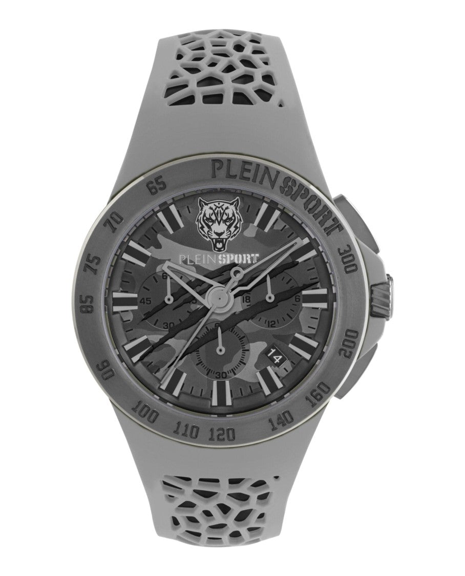 Plein Sport Chrono Silicone Watch With Camo Guilloche Dial And Gunmetal Case