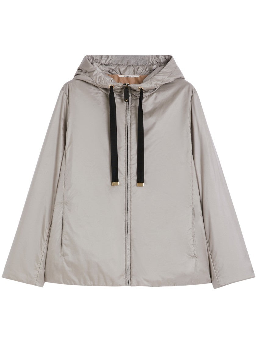 Max Mara Light Grey Hooded Jacket With Front Zip Closure And Minimalist Design