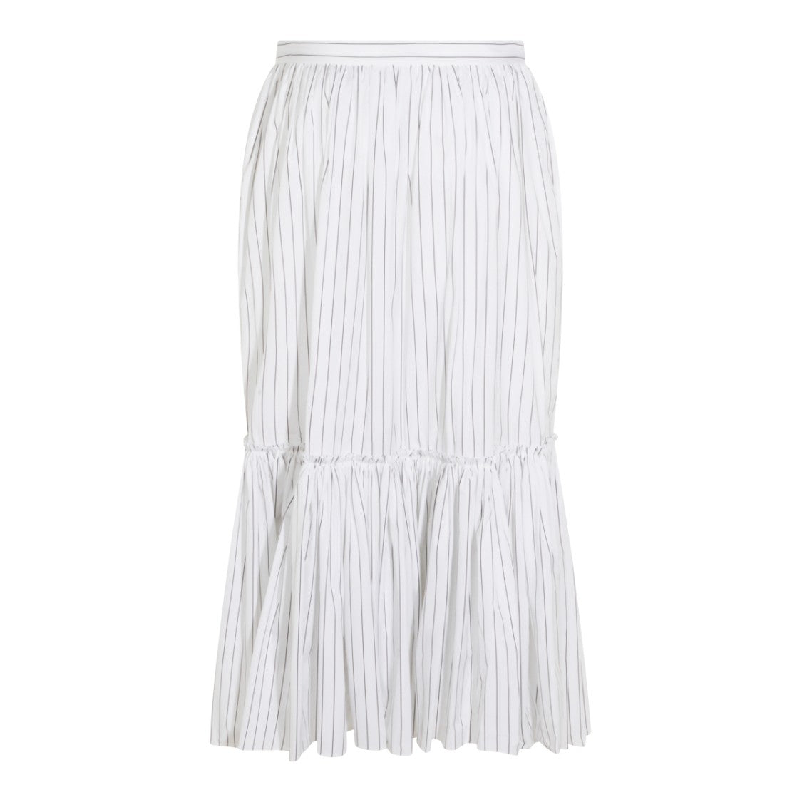 Jil Sander Cotton Midi Skirt With Striped Motif And Ruffled Hem