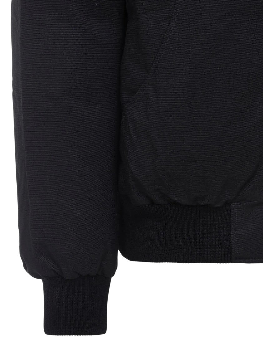 Moose Knuckles Padded Black Bomber Jacket With High Collar And Snap Fastenings