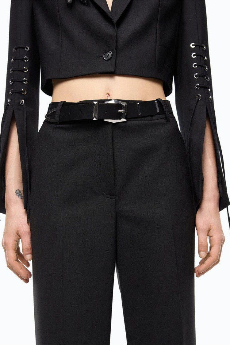 Pinko Black Polyester-Wool Blend Wide-Leg Trousers