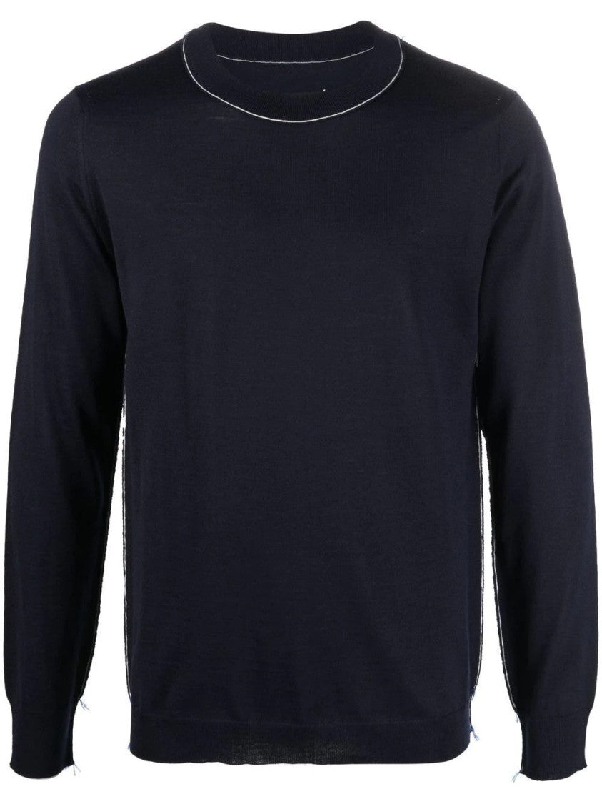 Maison Margiela Blue Wool Blend Pullover With Crew Neck