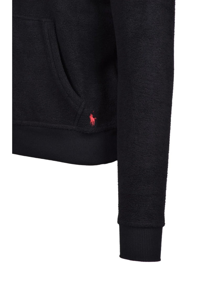 Polo Ralph Lauren Black Textured Sponge Cotton-Blend Hoodie