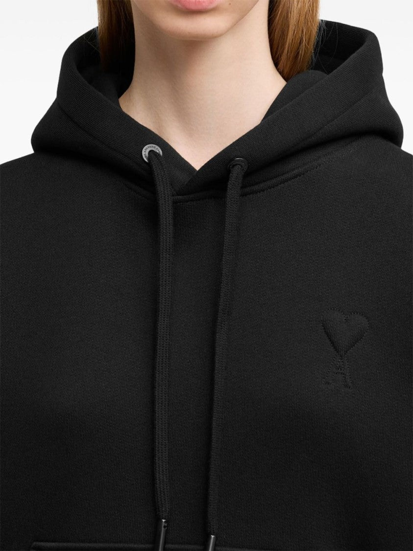 Ami Black Hoodie With Embroidered Logo And Kangaroo Pocket