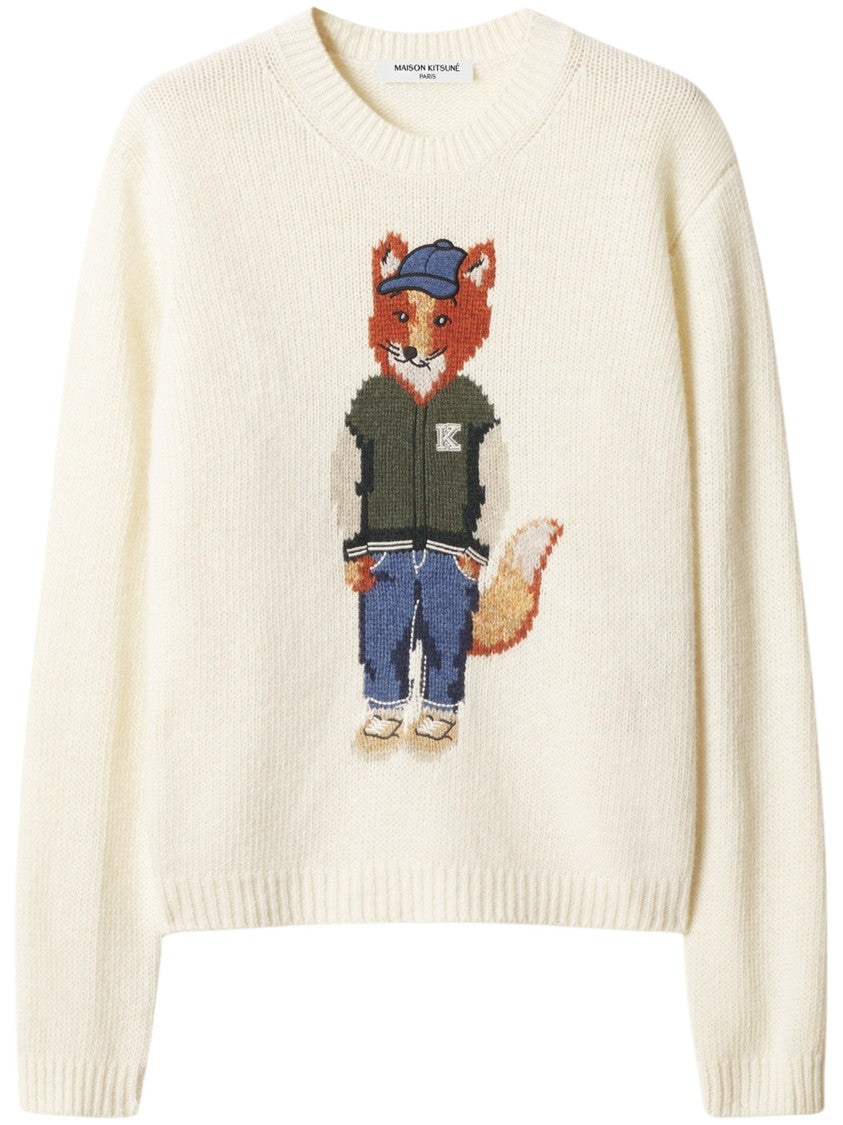 Maison Kitsuné Dressed Fox Intarsia Wool Jumper With Ribbed Neckline