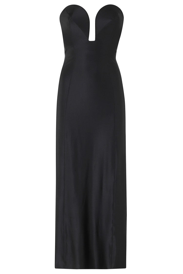 Rabanne Black Bustier Sweetheart Viscose Midi Dress