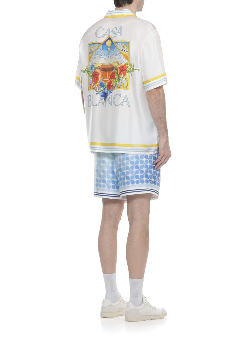 Casablanca White Tennis Landscape Silk Shirt