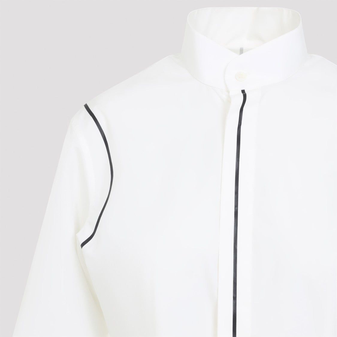 Mm6 By Maison Margiela Stand-Up Collar Off-White Cotton Shirt With Geometric Stripes
