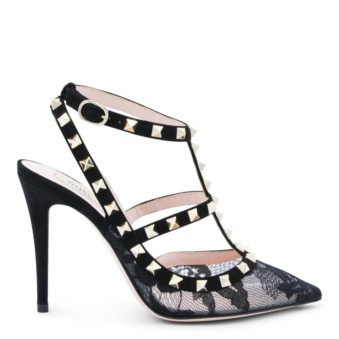 Valentino Garavani Pointed-Toe Pumps With Lace Overlay And Pyramid Studs