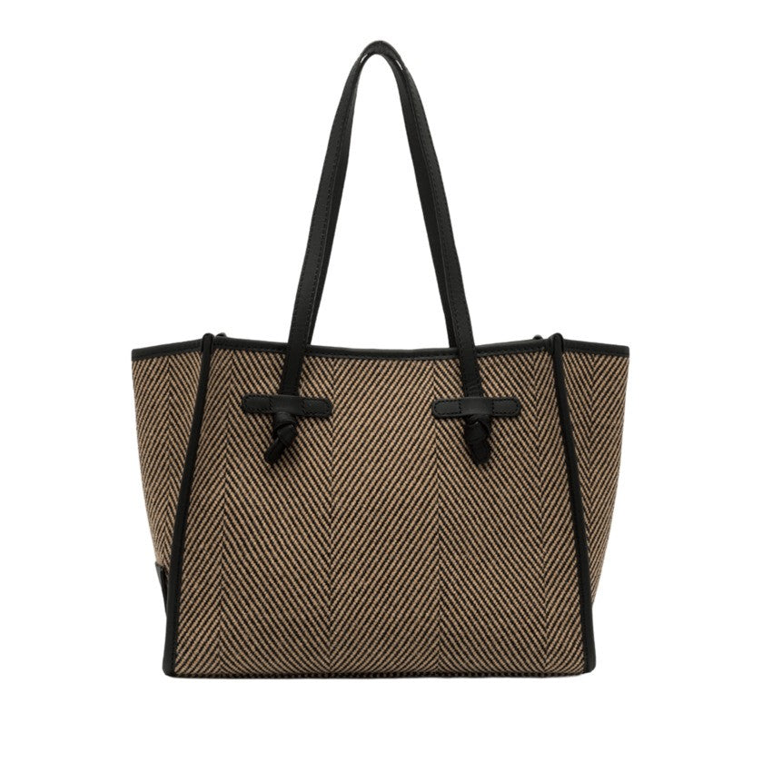 Marcella Houndstooth Wool Tote Bag With Leather Trim