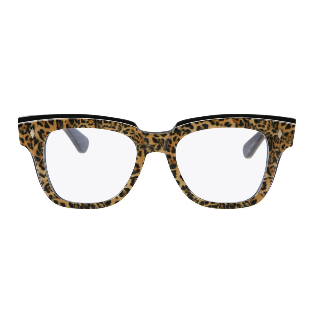 Kador Rombo Leopard Print Rectangular Frame Sunglasses With Black Temples