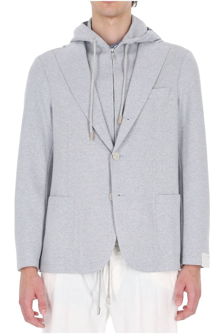 Eleventy Light Blue Raw-Edge Cotton Blazer