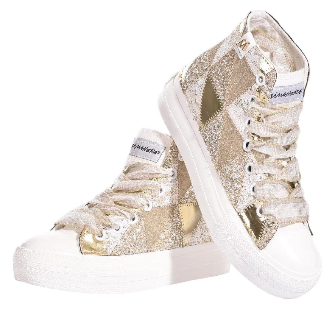 Mimanera High-Top Sneakers With Handcrafted Gold Patchwork