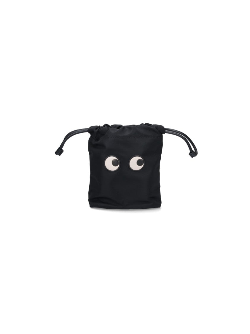 Anya Hindmarch Black Eyes Econyl Drawstring Bucket Pouch