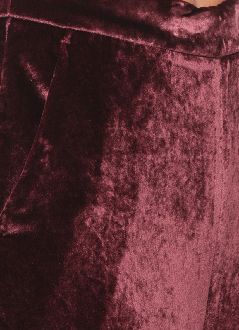 Etro Burgundy Velvet Trousers With Elastic Waist And Flush Pockets