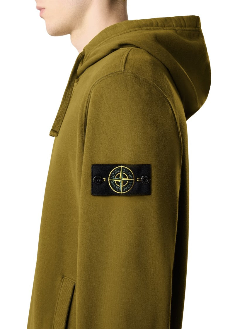 Stone Island Relaxed Olive Green Hoodie Sweater With Compass Logo