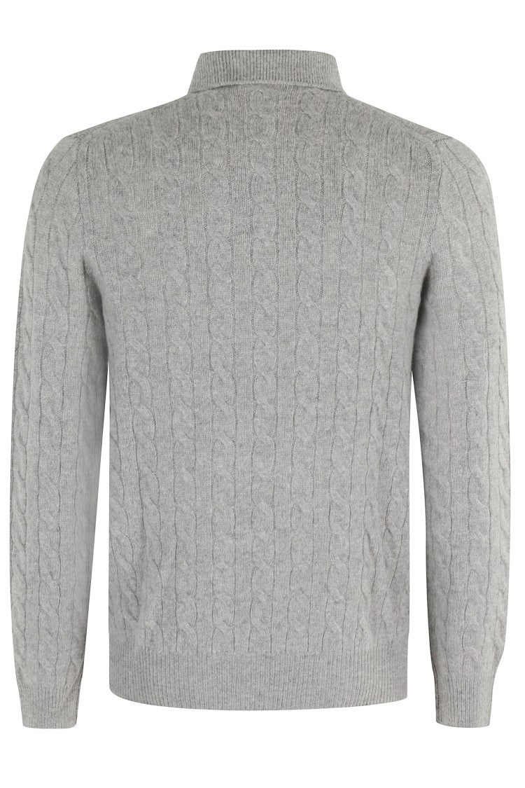 Polo Ralph Lauren Braid-Patterned Heather Grey Long Sleeve Polo Pullover