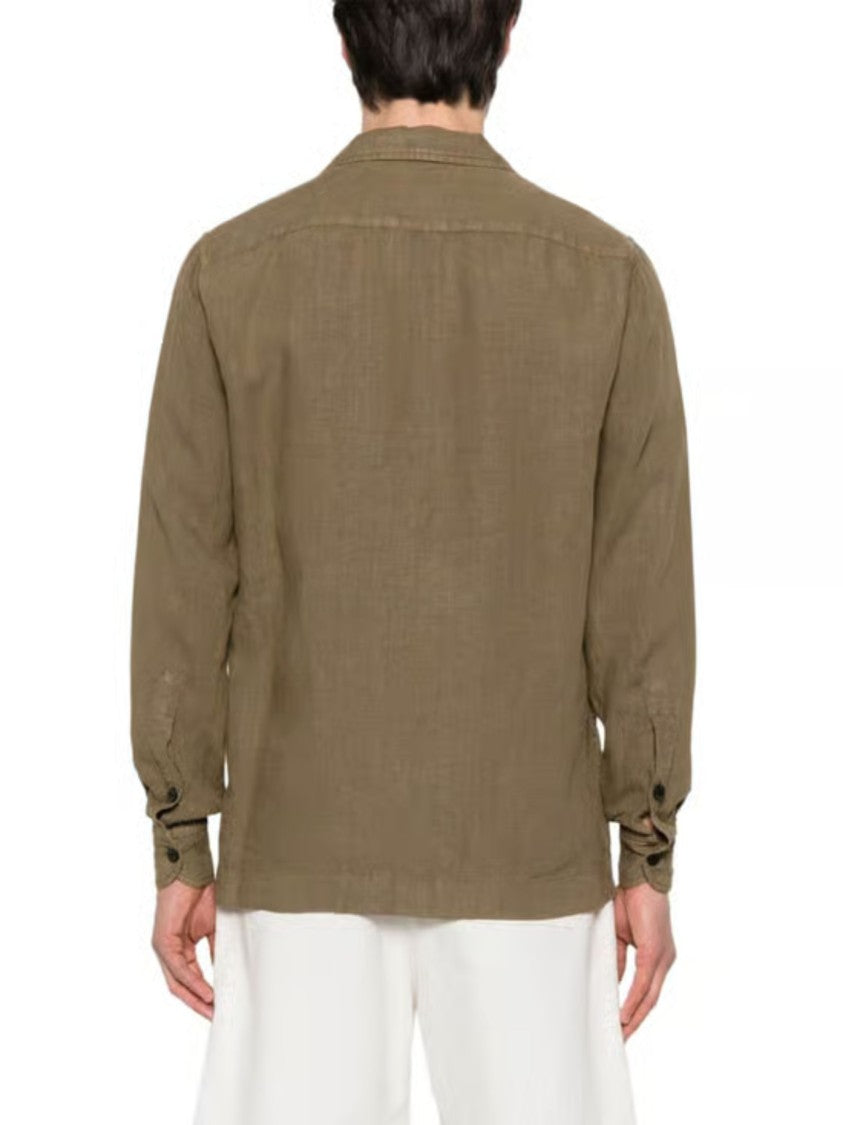 Boglioli Relaxed Fit Brown Linen Shirt