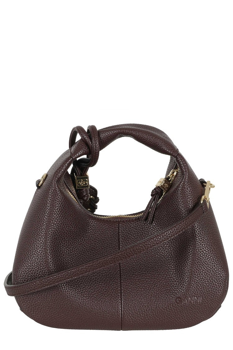 Ganni Coffee Mini Grained Removable Strap Polyester Hobo Handbag