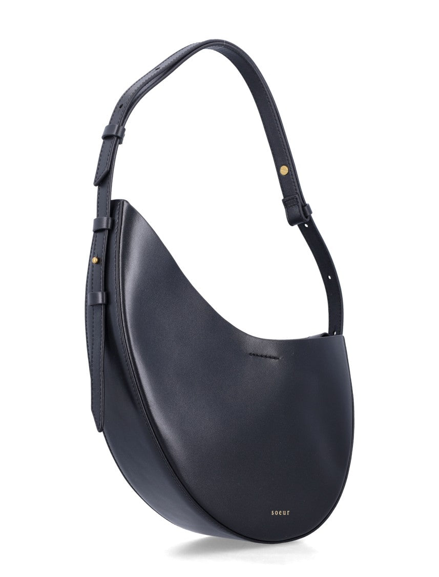 Soeur Wino Large Crescent Moon-Shaped Bag In Smooth Black Leather