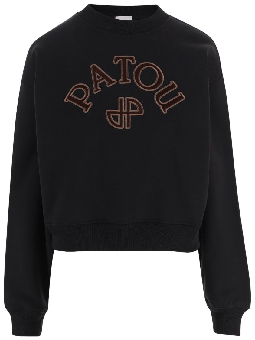 Patou Black Cropped Prominent Logo Cotton Sweatshirt