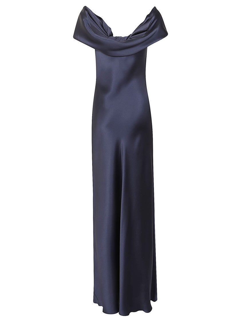 Alberta Ferretti Off-The-Shoulder Evening Gown With Draped Bodice