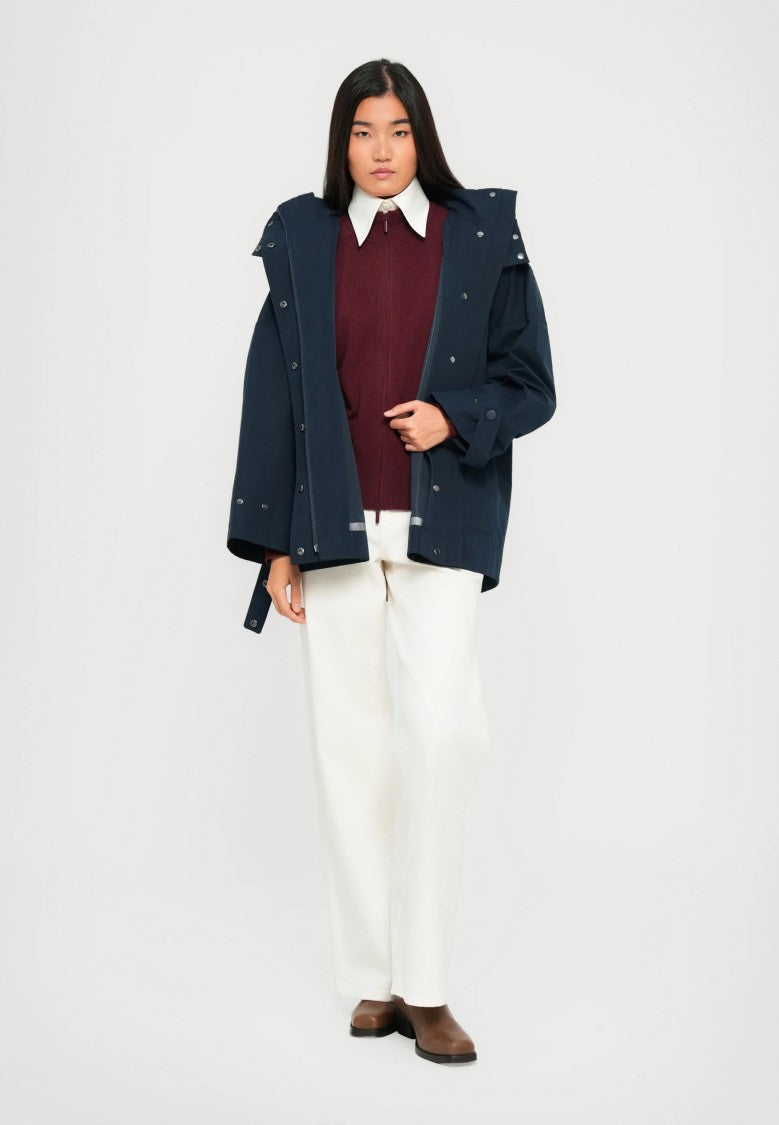 Max Mara Versatile Blue Raincoat With Drawstring Hood