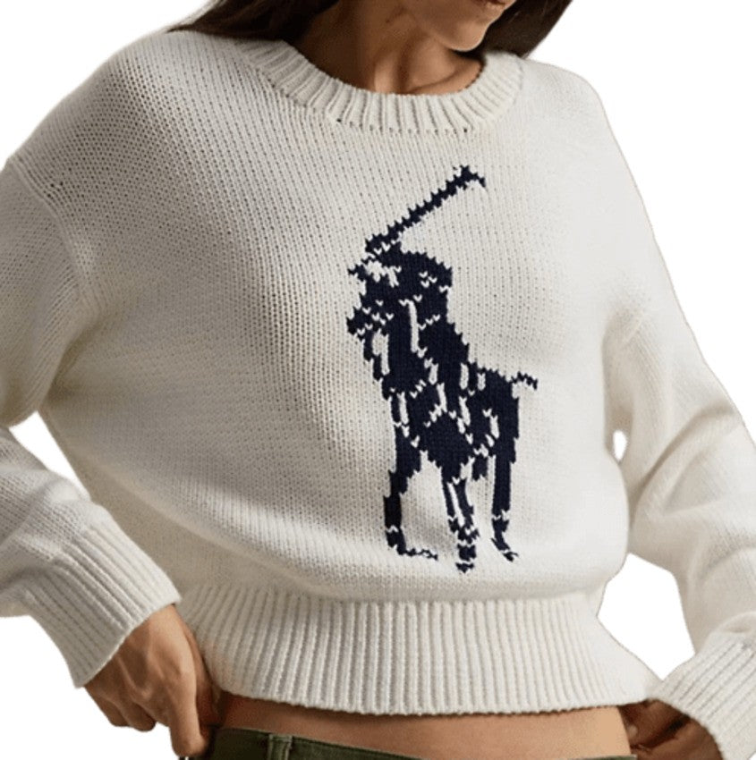 Polo Ralph Lauren White Cotton Big Pony Sweater