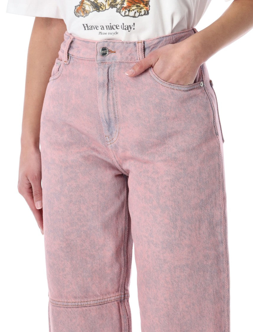 Ganni Pink Washed Barrel Denim Jeans